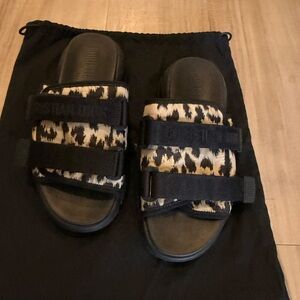 Dior Kids Black & Cream Leopard Print Strap Slides